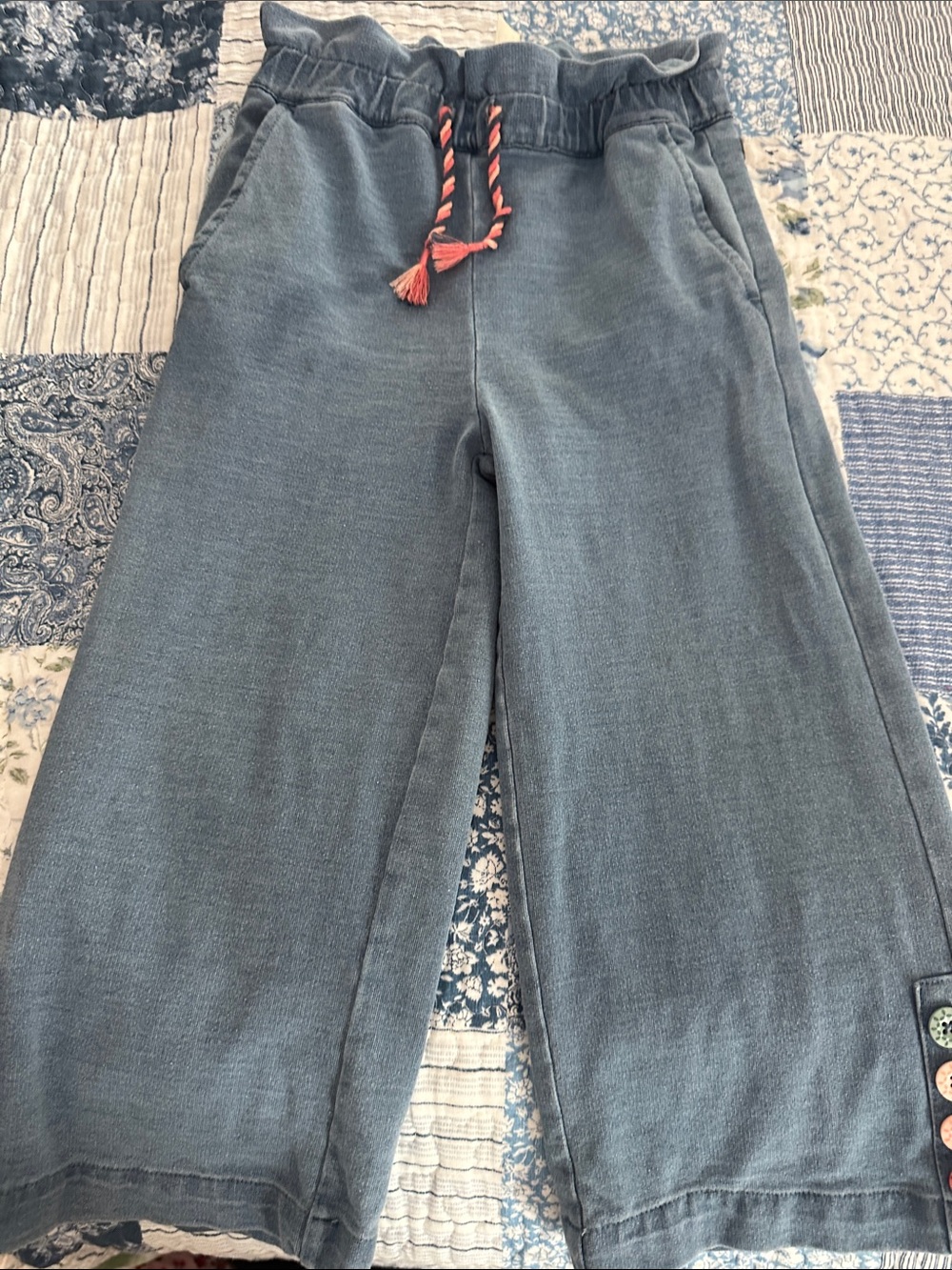 Matilda Jane Teal Wide-Leg Sweatpants with Coral Drawstring